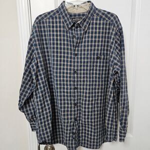 VTG WOOLRICH Shirt Men's 2XL Blue Brown Plaid Long Sleeve Button Up See Pics